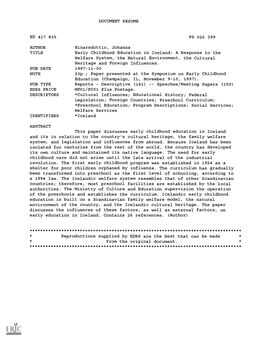 Early Childhood Education in Iceland: a Response to the Welfare System, the Natural Environment, the Cultural Heritage and Foreign Influences