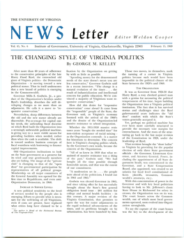 THE CHANGING STYLE of VIRGINIA POLITICS by GEORGE M