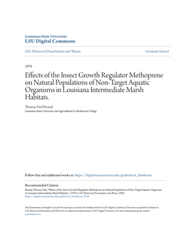 Effects of the Insect Growth Regulator Methoprene on Natural Populations of Non-Target Aquatic Organisms in Louisiana Intermediate Marsh Habitats