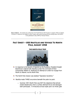 Fact Sheet – Uss Nautilus and Voyage to North Pole, August 1958