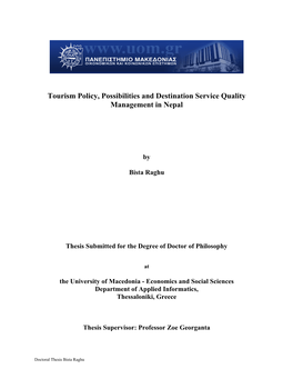 Tourism Policy, Possibilities and Destination Service Quality Management in Nepal