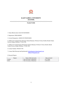 KAZI NAZRUL UNIVERSITY ASANSOL ------Faculty Profile