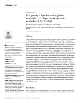 Comparing Subjective and Objective Evaluations of Player Performance in Australian Rules Football