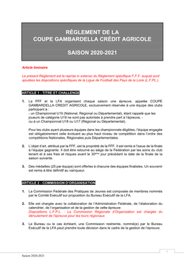 Règlement De La Coupe Gambardella Crédit Agricole Saison 2020-2021