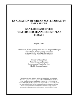 Evaluation of Urban Water Quality San Lorenzo River Watershed Management Plan Update