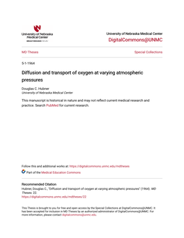 Diffusion and Transport of Oxygen at Varying Atmospheric Pressures