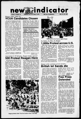 VCUA Candidates Chosen 500 Protest Reagan Here 1,000S Protest Across U.S. British Let Sands Die Free Press Defended