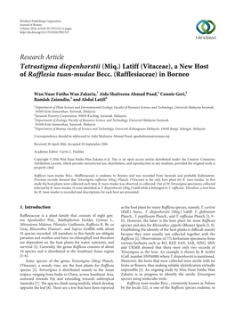 Tetrastigma Diepenhorstii (Miq.) Latiff (Vitaceae), a New Host of Rafflesia Tuan-Mudae Becc