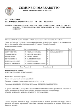 Interpellanza a Risposta Scritta a Tema Ponte Sasso Marconi