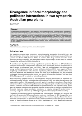 Divergence in Floral Morphology and Pollinator Interactions in Two Sympatric Australian Pea Plants