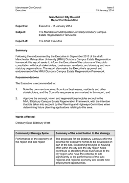 Report on MMU Didsbury Campus Regeneration Framework to the Executive 15 January 2014