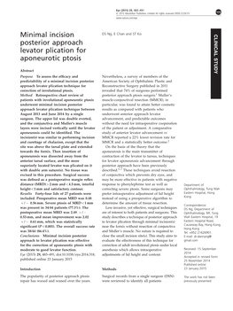 Minimal Incision Posterior Approach Levator Plication for Aponeurotic Ptosis