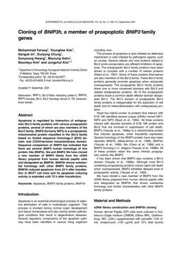 Cloning of Bnip3h, a Member of Proapoptotic BNIP3 Family Genes