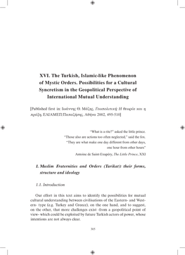 XVI. the Turkish, Islamic-Like Phenomenon of Mystic Orders