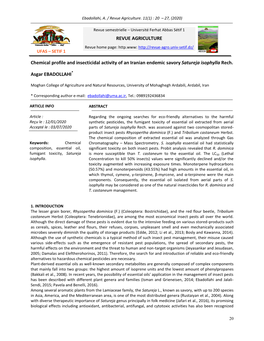 Chemical Profile and Insecticidal Activity of an Iranian Endemic Savory Satureja Isophylla Rech