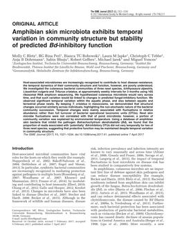 Amphibian Skin Microbiota Exhibits Temporal Variation in Community Structure but Stability of Predicted Bd-Inhibitory Function