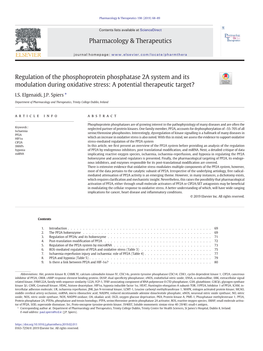 Regulation of the Phosphoprotein Phosphatase 2A System and Its Modulation During Oxidative Stress: a Potential Therapeutic Target?