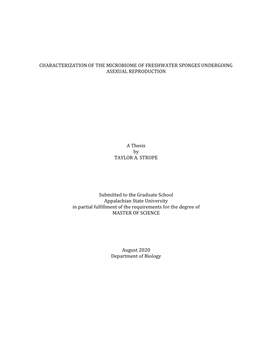 Characterization of the Microbiome of Freshwater Sponges Undergoing Asexual Reproduction