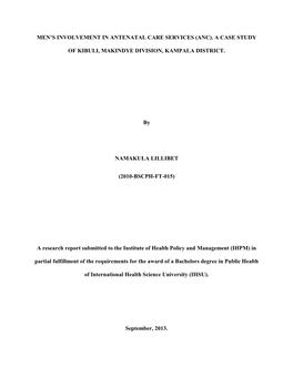 Men's Involvement in Antenatal Care Services (ANC) with a Case Study of Kibuli, Makindye Division, Kampala