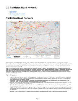 Tajikistan Road Network