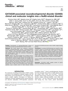 GATAD2B-Associated Neurodevelopmental Disorder (GAND): Clinical and Molecular Insights Into a Nurd-Related Disorder