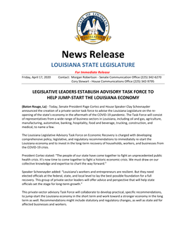 News Release LOUISIANA STATE LEGISLATURE