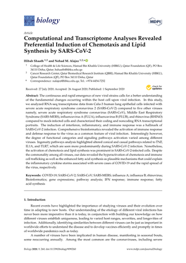 Computational and Transcriptome Analyses Revealed Preferential Induction of Chemotaxis and Lipid Synthesis by SARS-Cov-2