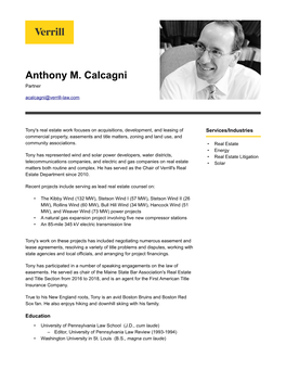 Anthony M. Calcagni Partner Acalcagni@Verrill-Law.Com