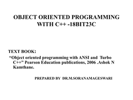 Object Oriented Programming with C++ -18Bit23c