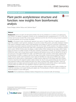 Plant Pectin Acetylesterase Structure and Function: New Insights from Bioinformatic Analysis Florian Philippe, Jérôme Pelloux and Catherine Rayon*