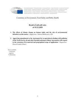 Committee on Environment, Food Safety and Public Health Result Of