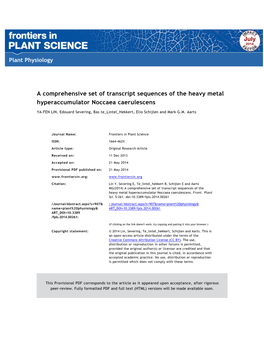 A Comprehensive Set of Transcript Sequences of the Heavy Metal Hyperaccumulator Noccaea Caerulescens