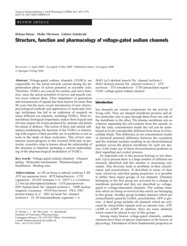 Structure, Function and Pharmacology of Voltage-Gated Sodium Channels