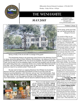 The Wenhamite WENHAM COA 10 SCHOOL STREET May2015 978-468-5534 COA@WENHAMMA.GOV