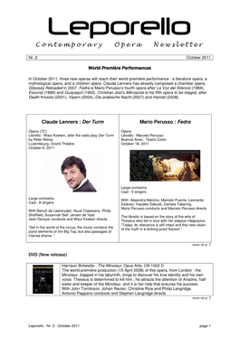 Contemporary Opera Newsletter