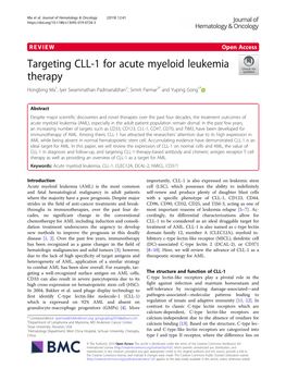 Targeting CLL-1 for Acute Myeloid Leukemia Therapy Hongbing Ma1, Iyer Swaminathan Padmanabhan2, Simrit Parmar2* and Yuping Gong1*