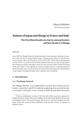 Notions of Japan and Manga in France and Italy1 the First Main Results of a Survey Among Readers and Non-Readers of Manga