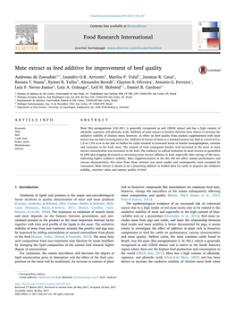 Mate Extract As Feed Additive for Improvement of Beef Quality MARK Andressa De Zawadzkia,E, Leandro O.R