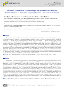 Jabuticaba Skin Extracts: Phenolic Compounds and Antibacterial Activity Extratos De Casca De Jabuticaba: Compostos Fenólicos E Atividade Antibacteriana