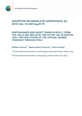 ACCEPTED on ANNALS of GEOPHYSICS, 62, 2019; Doi: 10.4401/Ag-8175