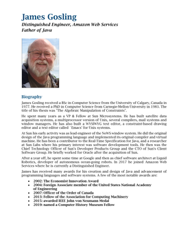 James Gosling Distinguished Engineer, Amazon Web Services Father of Java