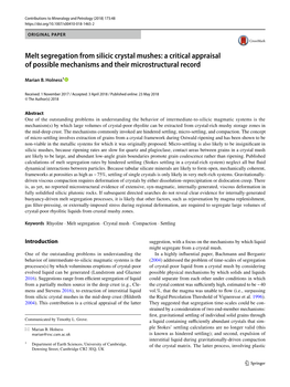 Melt Segregation from Silicic Crystal Mushes: a Critical Appraisal of Possible Mechanisms and Their Microstructural Record