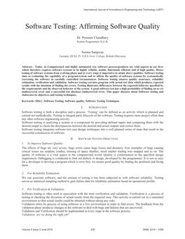 Software Testing: Affirming Software Quality