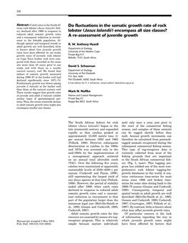 Do Fluctuations in the Somatic Growth Rate of Rock Lobster (Jasus Lalandii )