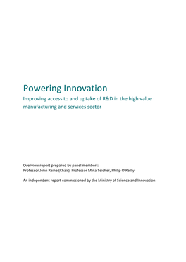 Powering Innovation Improving Access to and Uptake of R&D in the High Value Manufacturing and Services Sector