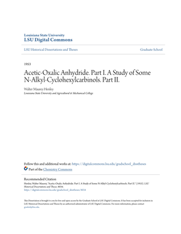 Acetic-Oxalic Anhydride. Part I. a Study of Some N-Alkyl-Cyclohexylcarbinols