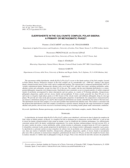 Djerfisherite in the Guli Dunite Complex, Polar Siberia: a Primary Or Metasomatic Phase?