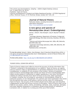 A New Genus and Species of Nematalycidae (Acari: Endeostigmata) Samuel J