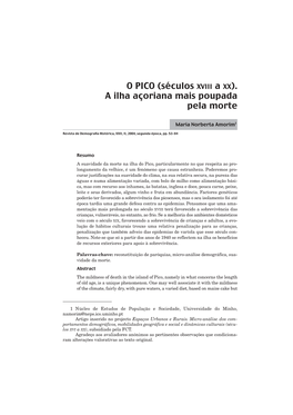 O PICO (Séculos XVIII a XX). a Ilha Açoriana Mais Poupada Pela Morte