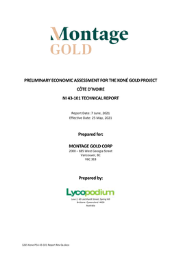 Preliminary Economic Assessment for the Koné Gold Project Côte D'ivoire Ni